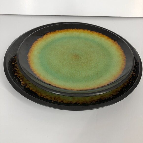 2 x Over and Back Metropolitan Stoneware Crackle Blue Green Brown Plates - Picture 3 of 16